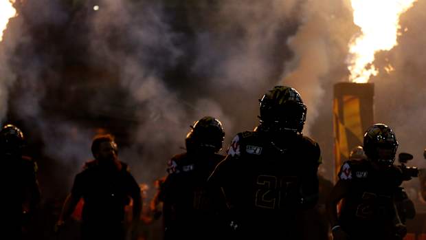 Sep 27, 2019; College Park, MD, USA; Maryland Terrapins players run onto the field prior to their game against the Penn State Nittany Lions at Capital One Field at Maryland Stadium. Mandatory Credit: Geoff Burke-USA TODAY Sports